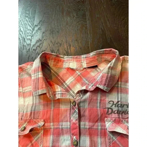 Harley Davidson Short Sleeve Plaid Button-Up Shirt - b42 - Picture 7 of 9